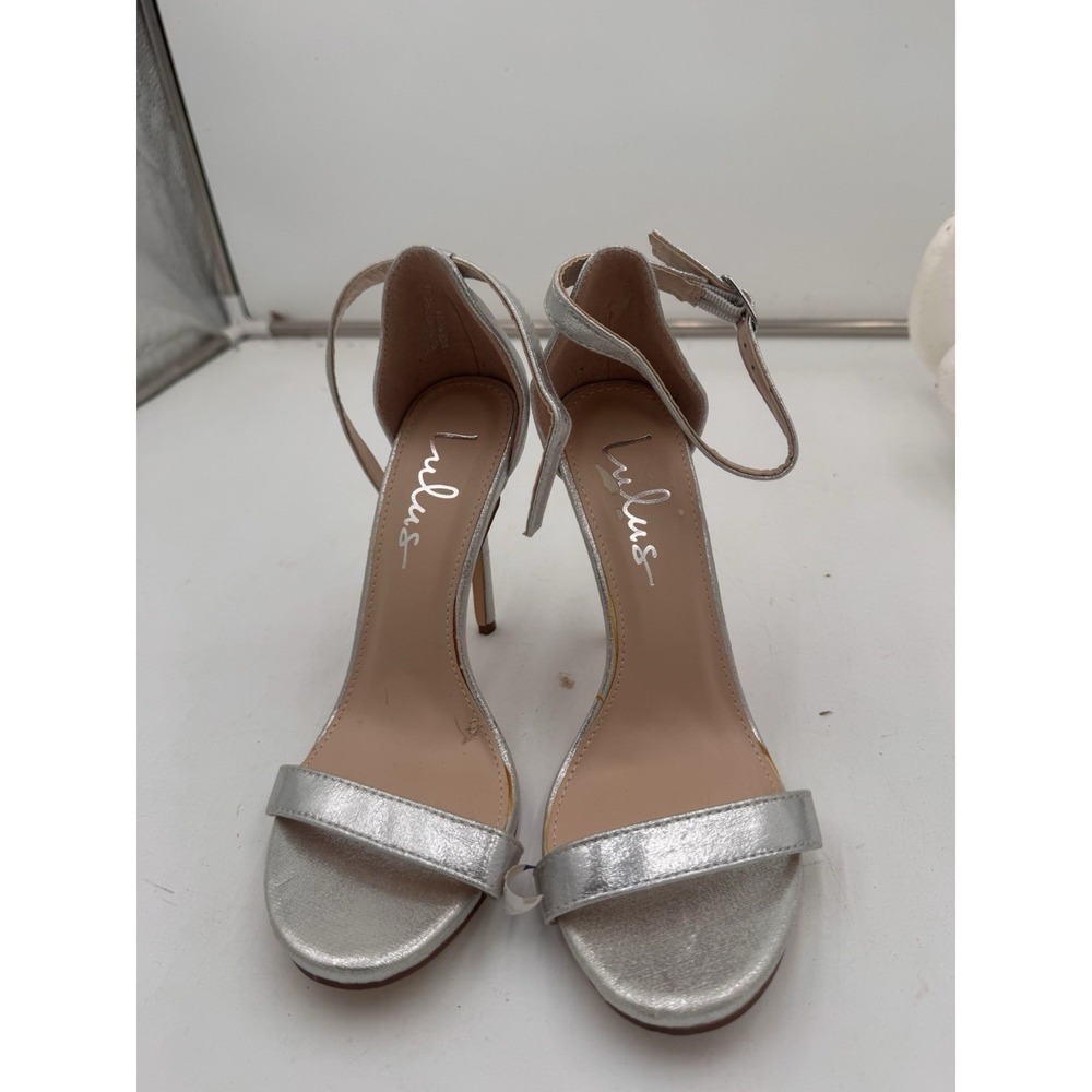 Lulus Silver Metallic Ankle Strap Stiletto Heel Sandals Women's Size 6.5